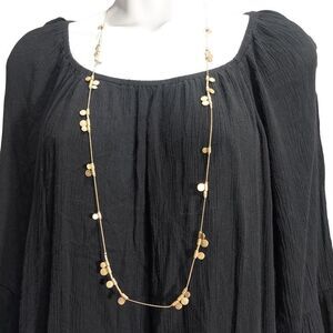 Gold Tone Flat Disk Long Necklace